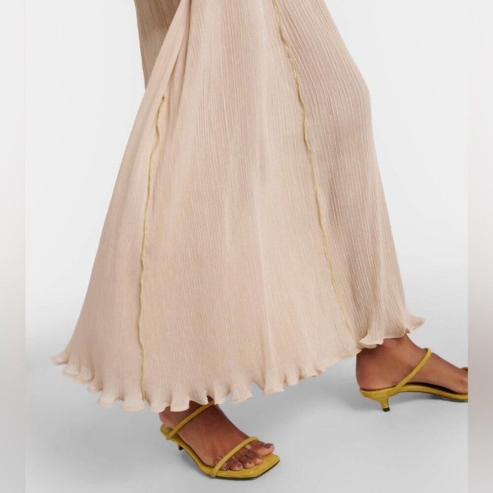 NEW Toteme Plisse Crinkled Scoop-Neck Maxi Dress in Cream Beige | size 32 / US 0 - Picture 4 of 14